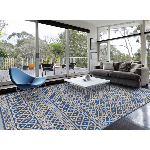 Ebern Designs Manderella Geometric Indoor / Outdoor Area Rug in Denim Blue & Reviews Wayfair